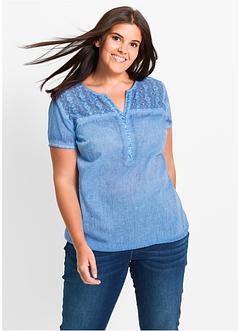 Blouse cold-dyed avec dentelle, manches 1/2, bpc bonprix collection Blouse cold-dyed avec dentelle, manches 1/2, bpc bonprix collection