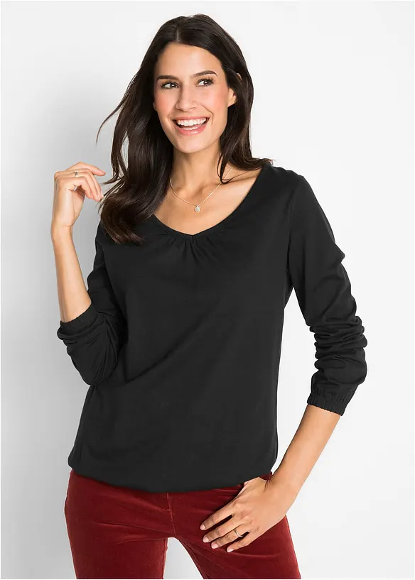 T-shirt manches longues 100% coton, finitions élastiquées, bonprix