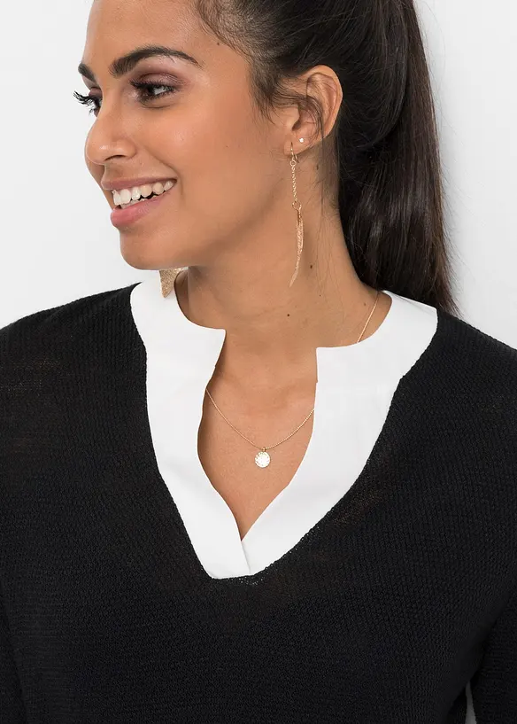 Pull en fine maille empiècement chemisier, bonprix
