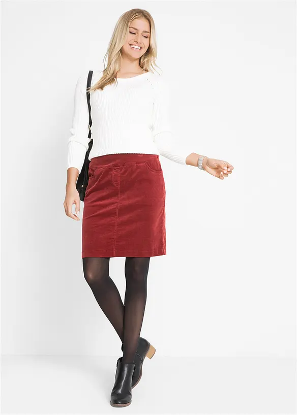 Jupe en velours côtelé extensible à ceinture élastiquée, bonprix