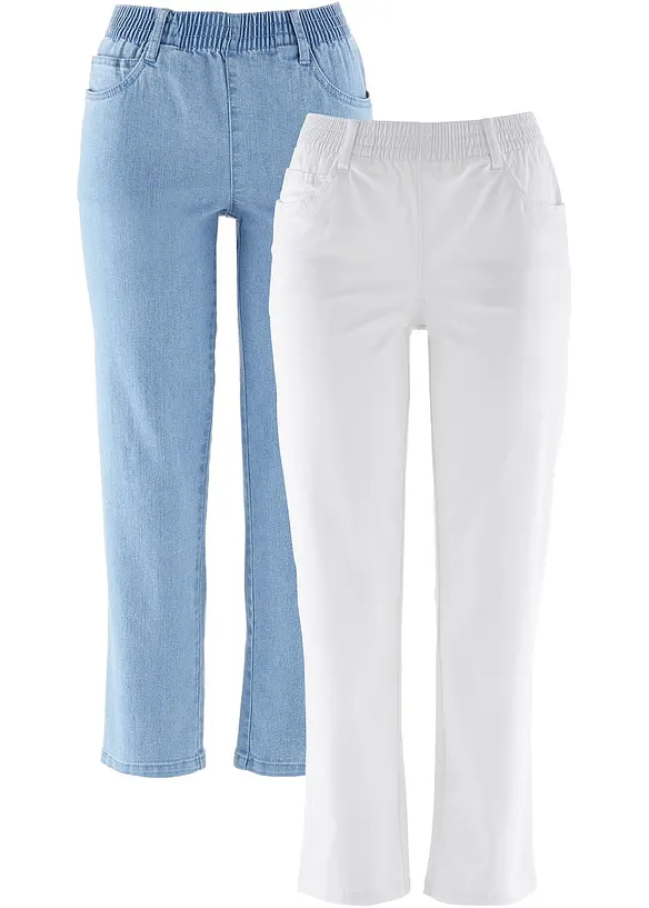 Lot de 2 pantalons 7/8 droits, taille mi-haute élastiquée, bonprix