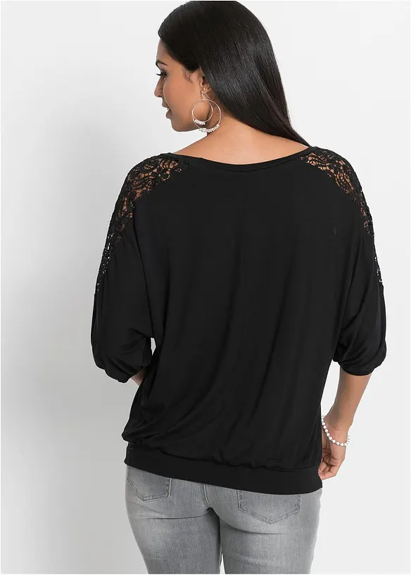 T-shirt oversize en viscose et dentelle, bonprix