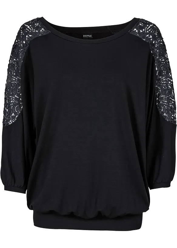T-shirt oversize en viscose et dentelle, bonprix