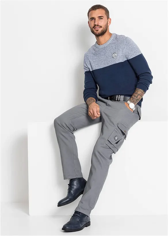 Pull coton style block en fine maille, bonprix