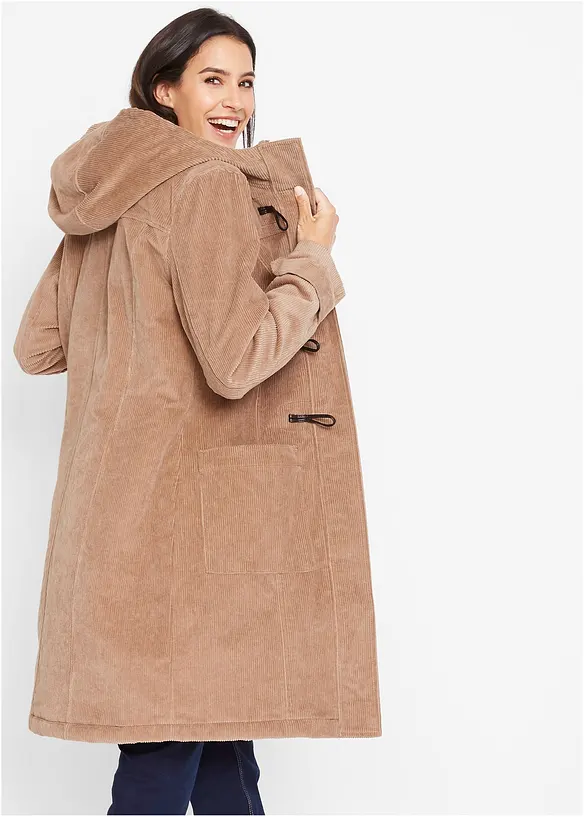 Duffle-coat en velours côtelé doublé, mi-long, bonprix