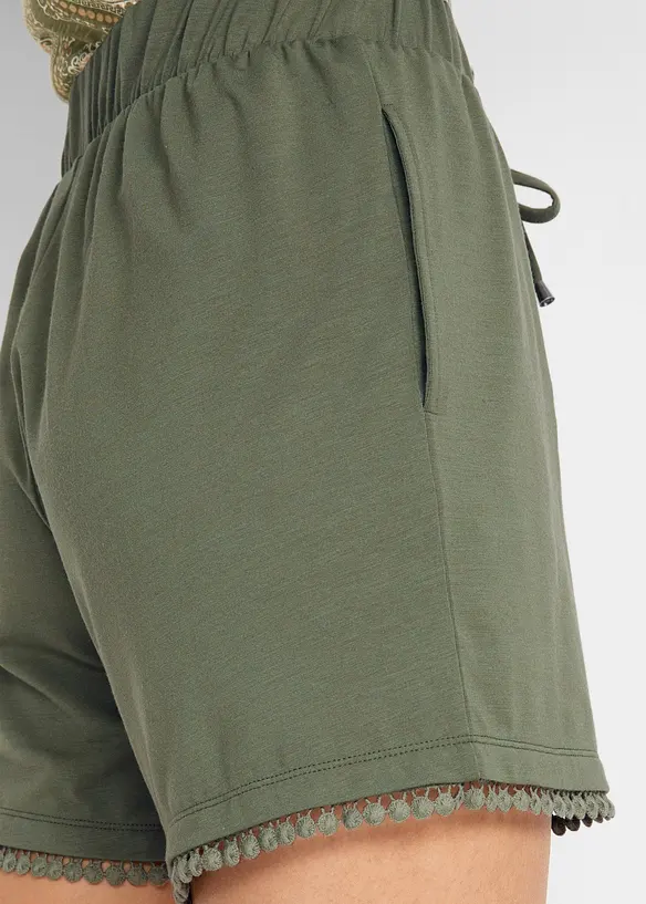 Short en jersey de viscose mélangée avec taille élastiquée et dentelle, bonprix