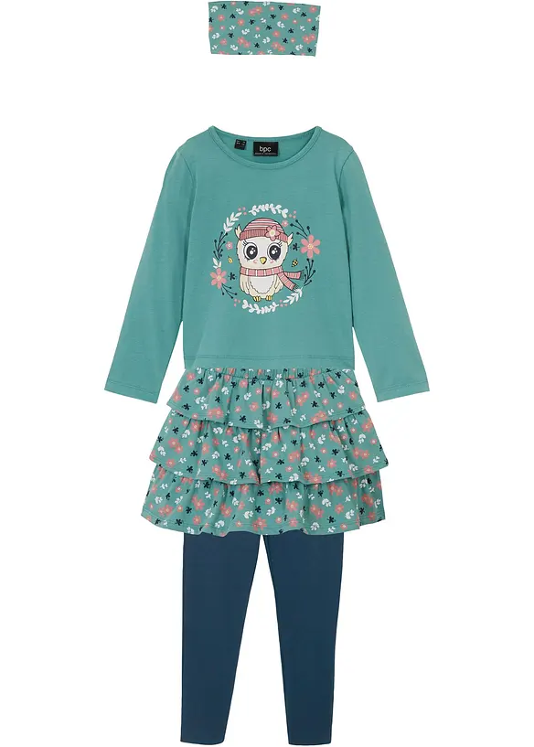 T-shirt manches longues, jupe, legging, bandeau fille (ens. 4 pces), bonprix