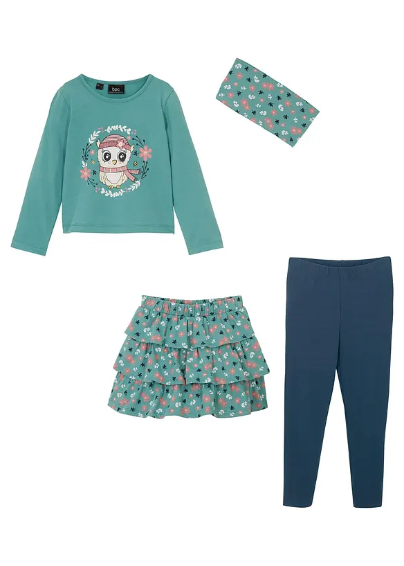 T-shirt manches longues, jupe, legging, bandeau fille (ens. 4 pces), bonprix
