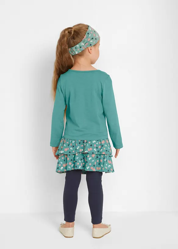T-shirt manches longues, jupe, legging, bandeau fille (ens. 4 pces), bonprix