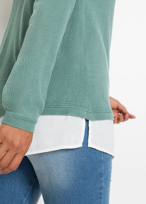 Pull en fine maille empiècement chemisier, bonprix