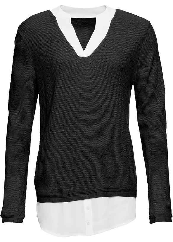 Pull en fine maille empiècement chemisier, bonprix
