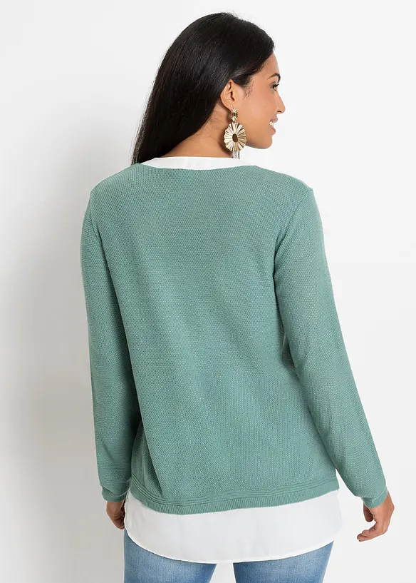 Pull en fine maille empiècement chemisier, bonprix