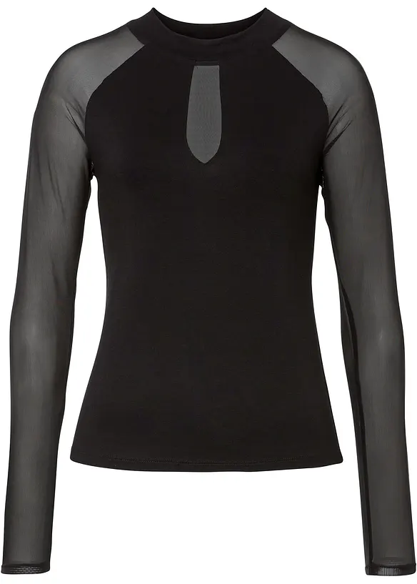T-shirt manches longues en viscose et mesh, bonprix