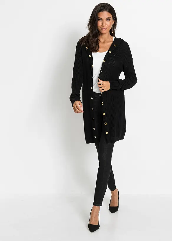 Gilet long en maille à capuche, bonprix