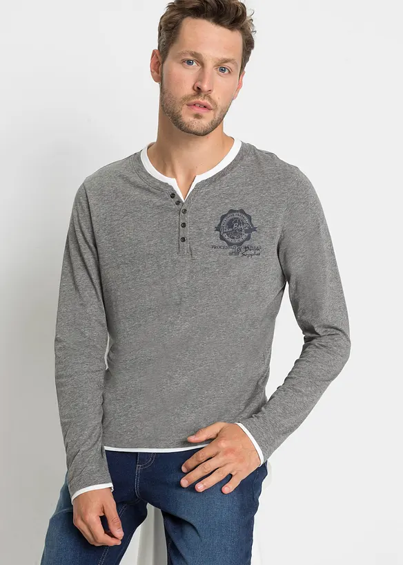 Lot de 2 T-shirts col tunisien à manches longues, bonprix