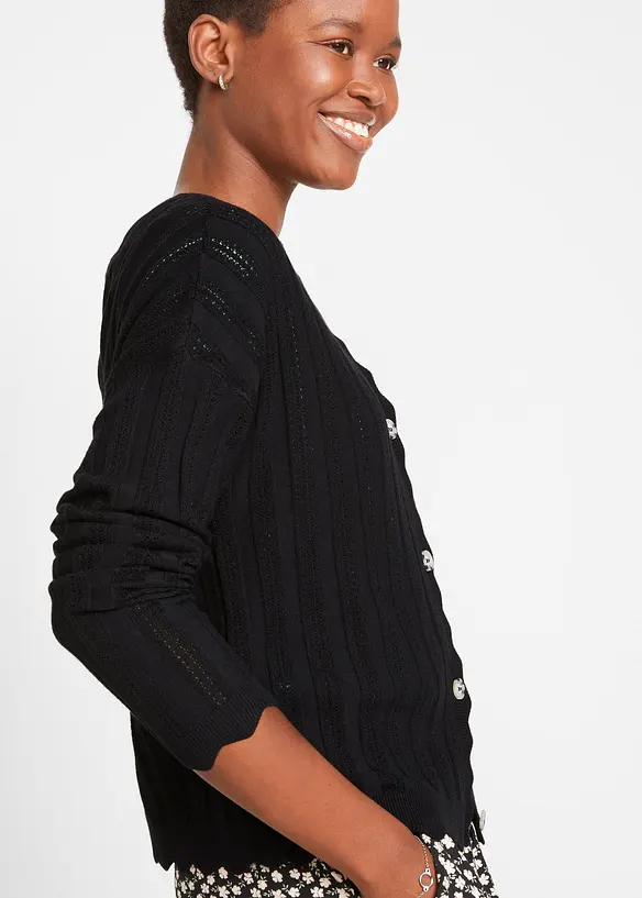 Gilet court en maille ajourée, viscose majoritaire, bonprix