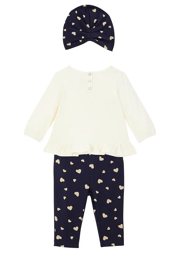 T-shirt + legging + bonnet bébé (Ens. 3 pces.) coton, bonprix