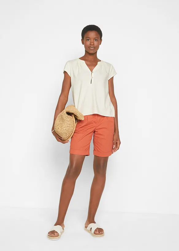 Blouse courte avec lin et fentes sur les côtés, bonprix