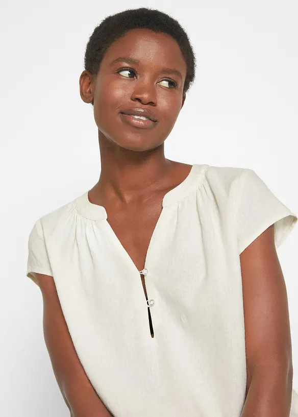 Blouse courte avec lin et fentes sur les côtés, bonprix