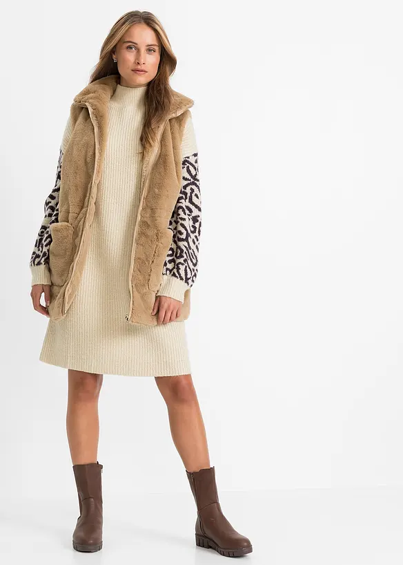 Robe en maille oversize avec motif léopard, bonprix