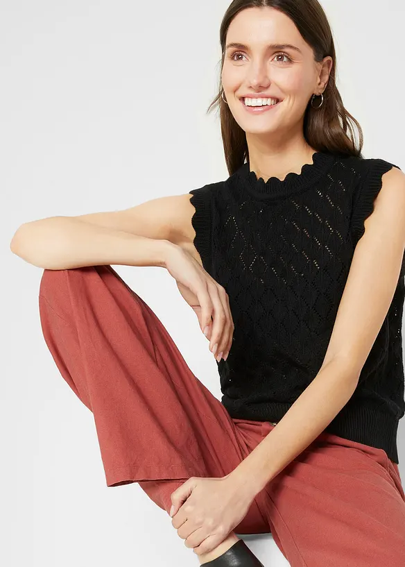 Pull sans manches en maille ajourée, bonprix