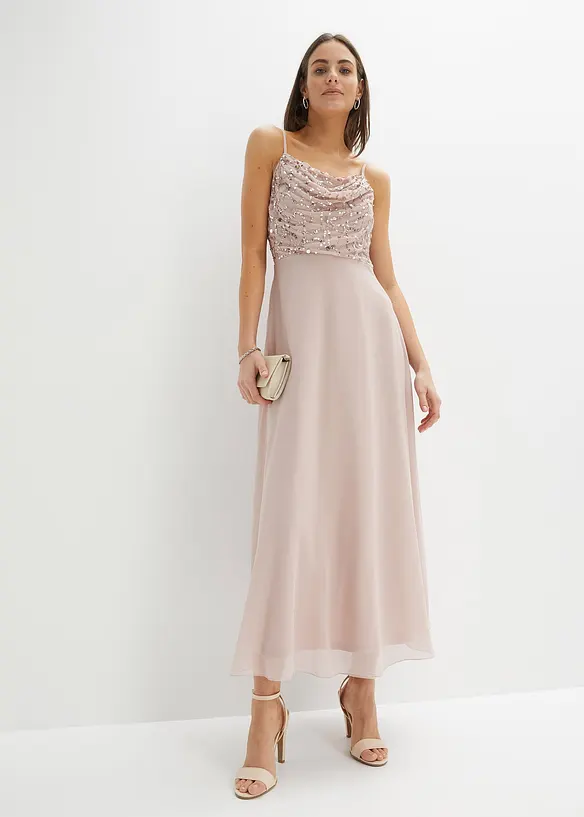 Robe à fines bretelles et haut à sequins brodés, bonprix