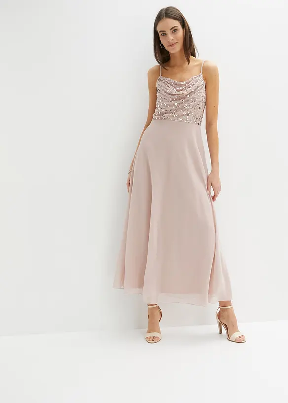 Robe à fines bretelles et haut à sequins brodés, bonprix