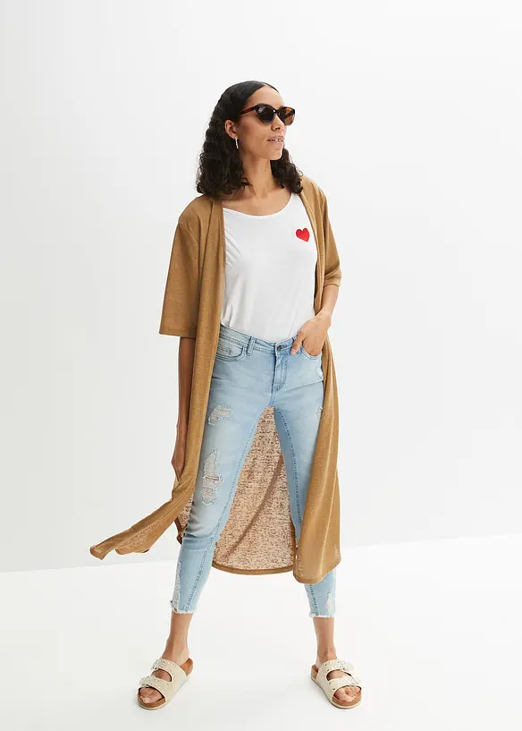 Long gilet en maille aspect lin, bonprix