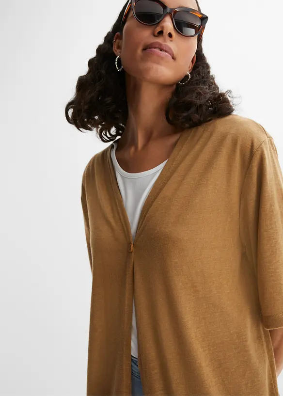 Long gilet en maille aspect lin, bonprix