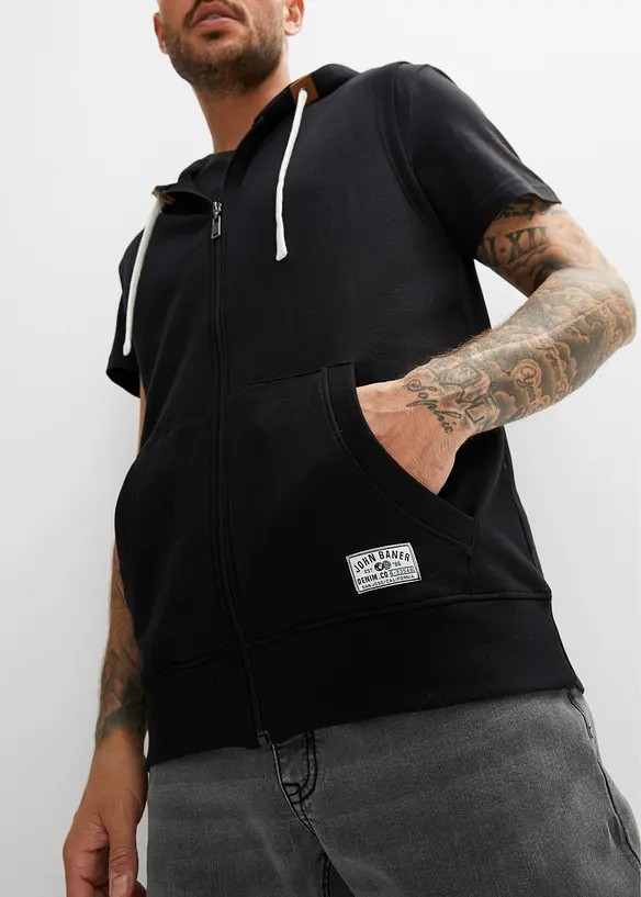Sweat zippé à capuche sans manches en coton mélangé, bonprix