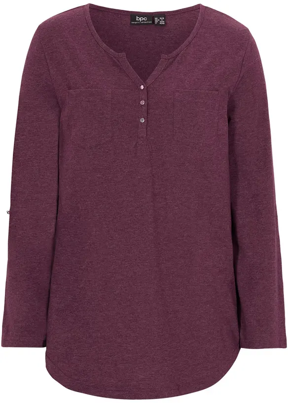 T-shirt col tunisien boutonné à manches longues, bonprix