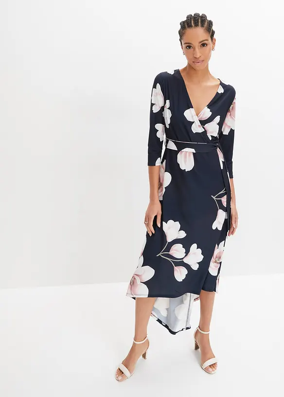 Robe longue derrière en jersey avec ceinture à nouer, bonprix