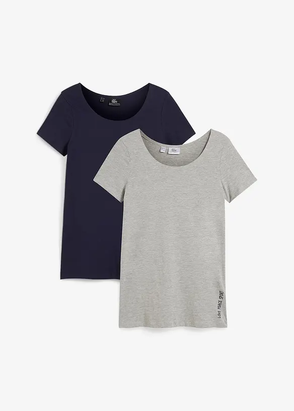 Lot de 2 T-shirts longs avec inscription, bonprix