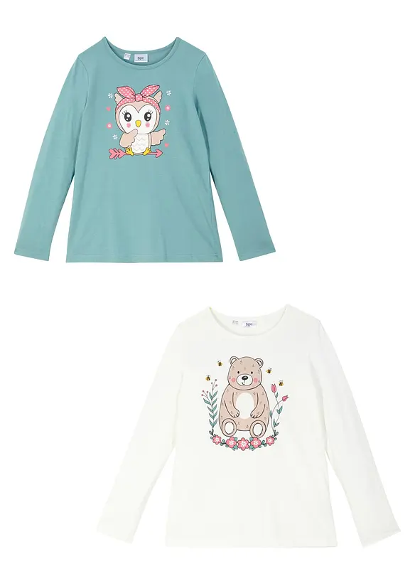 Lot de 2 T-shirts manches longues fille, bonprix