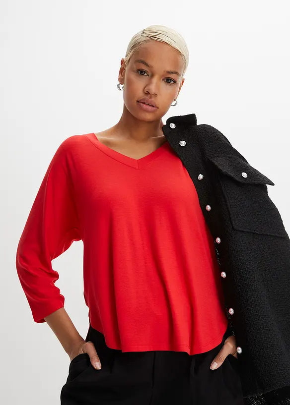 T-shirt manches 3/4 en viscose et élasthanne, bonprix