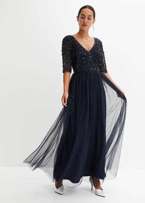 Robe longue avec haut brodé de sequins, bonprix