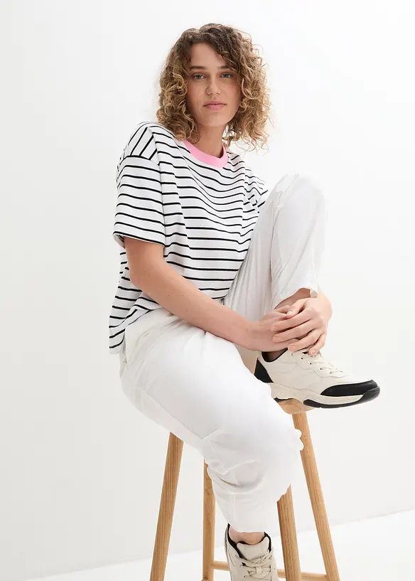 Pantalon en coton et lin, taille haute, bonprix