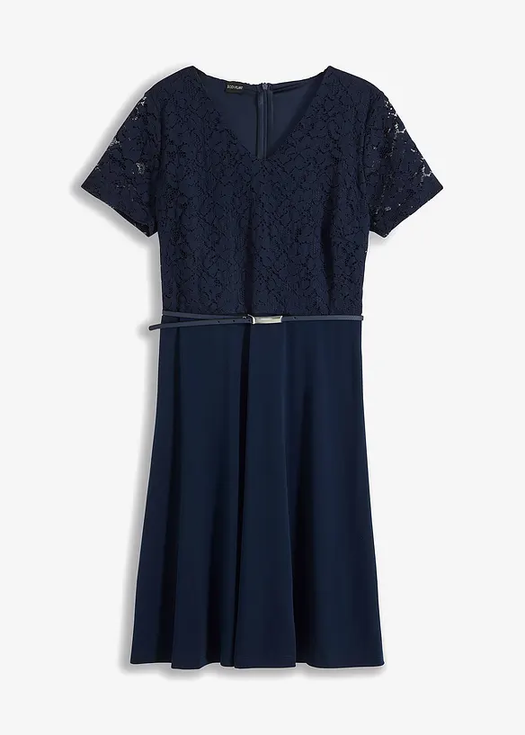 Robe courte avec ceinture et dentelle, bonprix