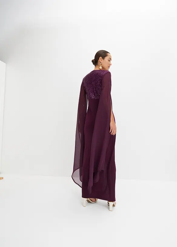 Robe de soirée à sequins et manches en crêpe, bonprix