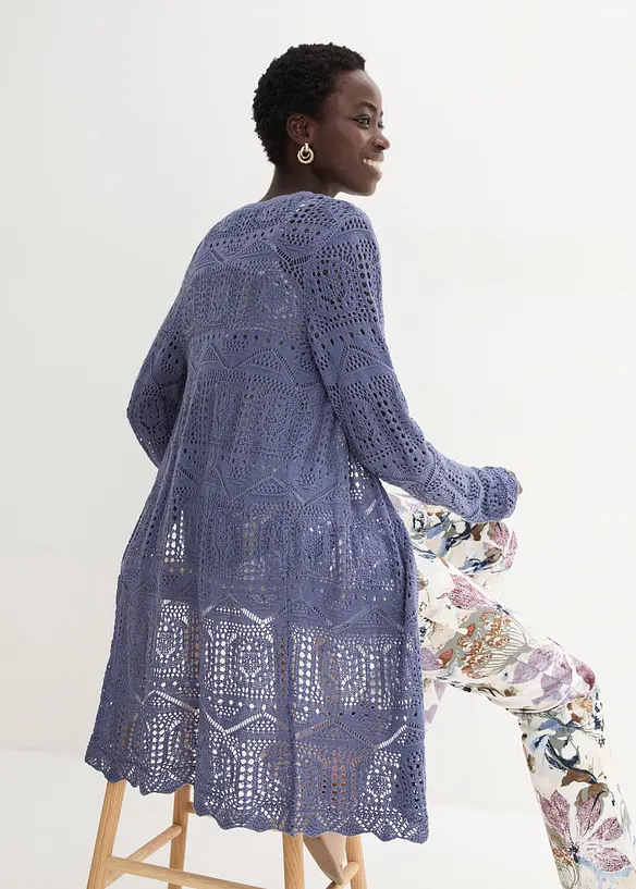 Gilet long en maille ajourée, bonprix