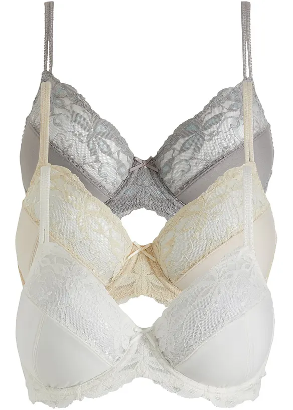 Lot de 3 soutiens-gorge à armatures et dentelle, bonprix
