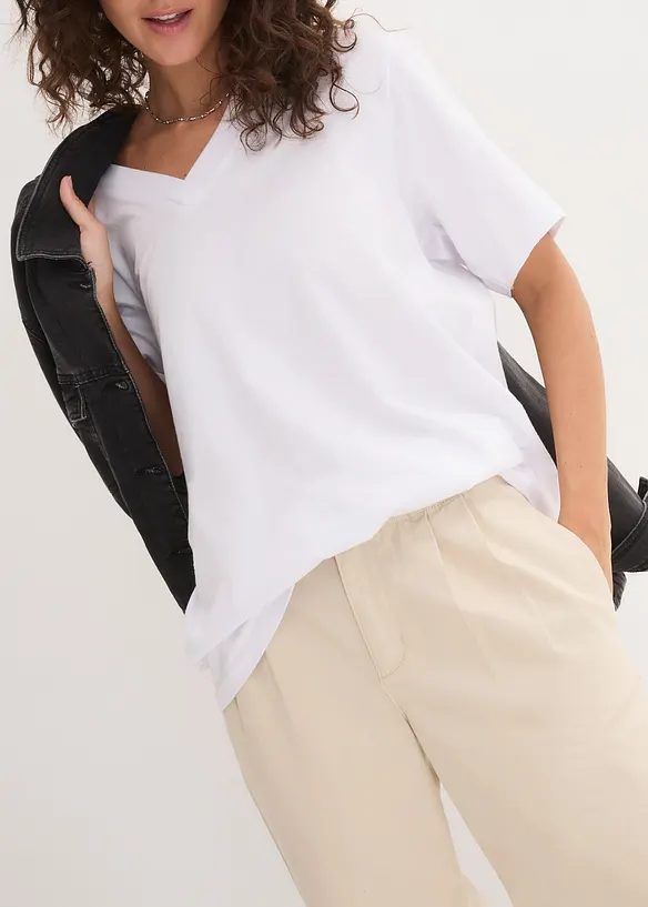 Lot de 5 T-shirts longs et amples à col V, bonprix