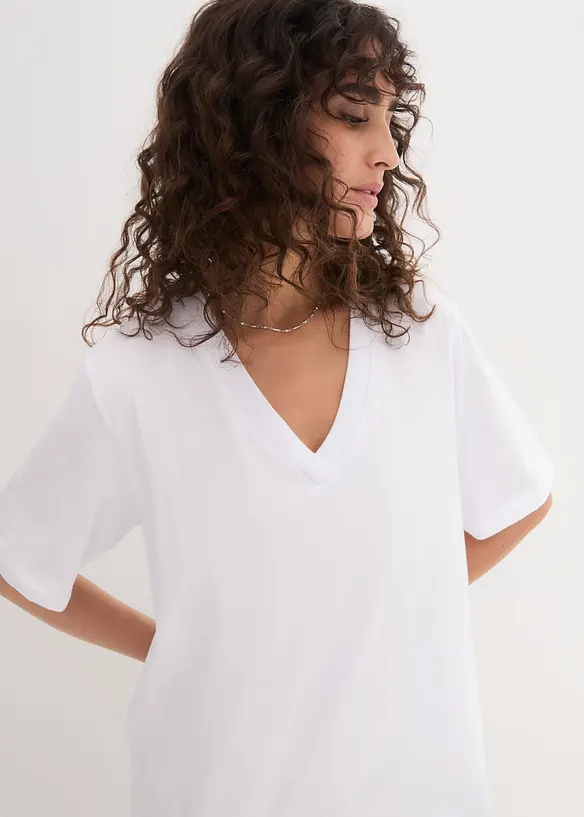 Lot de 5 T-shirts longs et amples à col V, bonprix