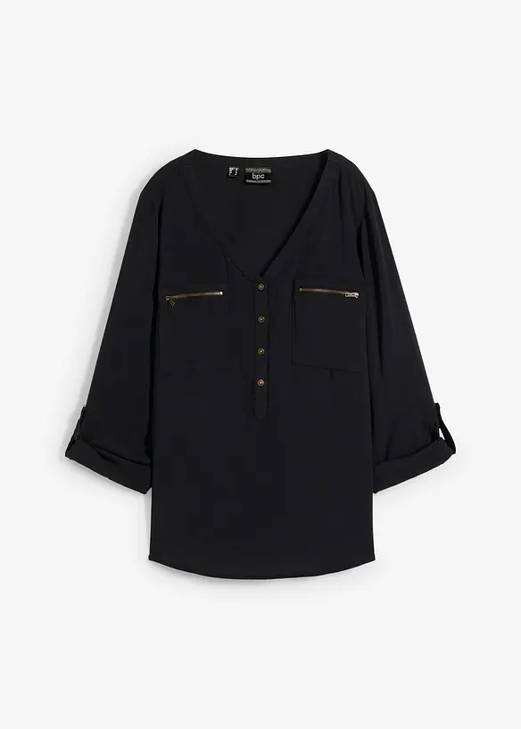 Blouse en viscose col V, manches longues, bonprix