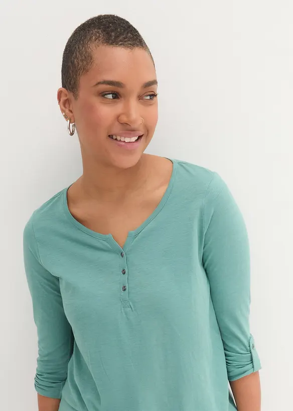 T-shirt manches longues à col boutonné, 100% coton, bonprix