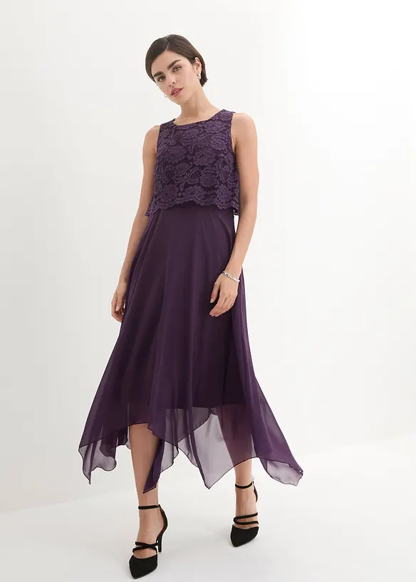 Robe premium en crêpe avec dentelle, bonprix