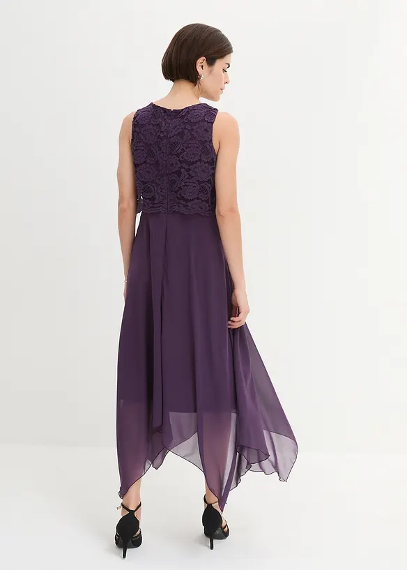Robe premium en crêpe avec dentelle, bonprix