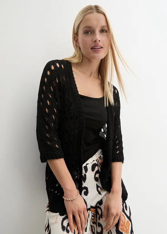 Gilet en maille ajourée avec fil brillant, bonprix