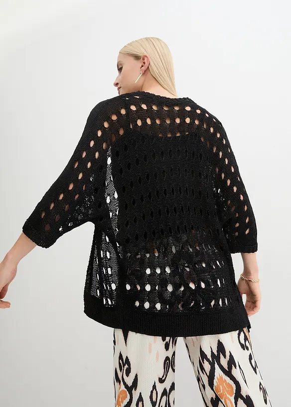 Gilet en maille ajourée avec fil brillant, bonprix
