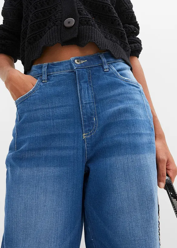 Jean barrel taille haute en coton, bonprix